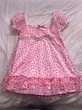 Sugar Thrillz Pink and Red Heart Bow Babydoll Dress
